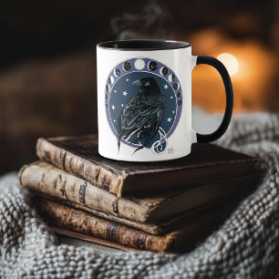 Raven Moon Phases Stars Blue Mug