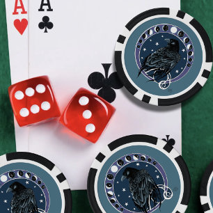Raven Moon Phases Stars Blue Poker Chips
