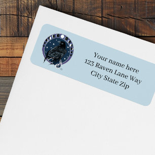 Raven Moon Phases Stars Blue Return Address Label