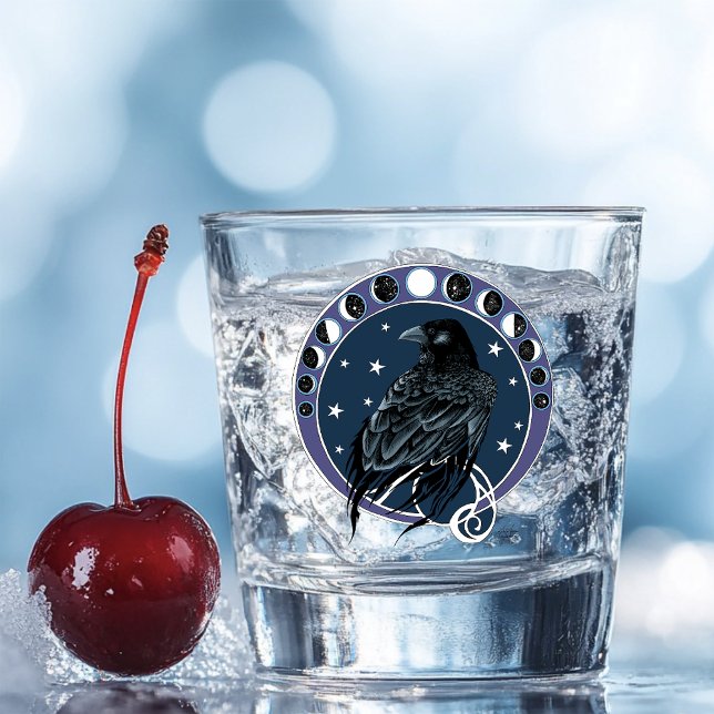 Raven Moon Phases Stars Blue Shot Glass (Creator Uploaded)