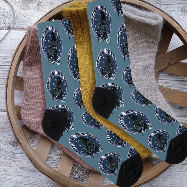 Raven Moon Phases Stars Blue Socks (Creator Uploaded)