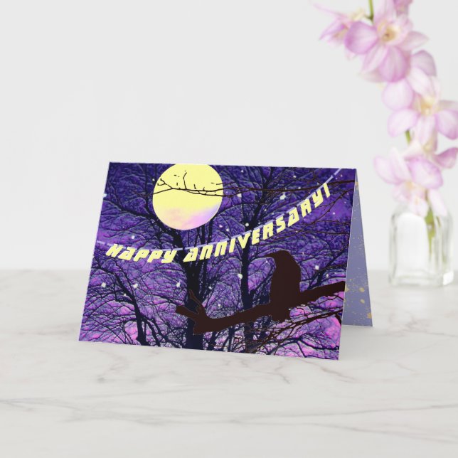 Raven, Moon, Sun, Stars,  Anniversary Card (Orchid)