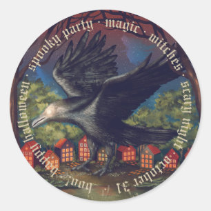 Raven Moonlight Witches Halloween Night Classic Round Sticker