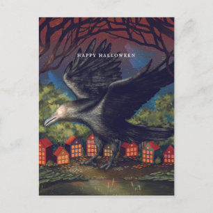 Raven Moonlight Witches Halloween Night Postcard