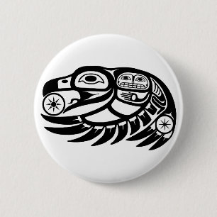 Raven Native American Design 6 Cm Round Badge