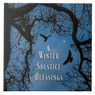 Raven Oak Tree Winter Solstice Decor Ceramic Tile
