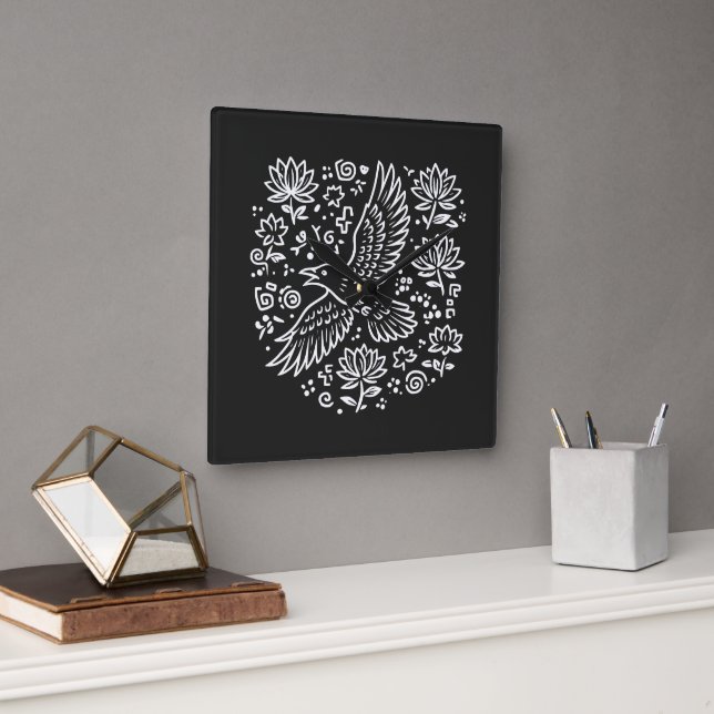 Raven of Transformation Square Wall Clock (Office)