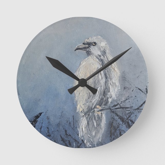 Raven Oil Painting Symbol Wisdom Mystery Meditatio Round Clock (Front)