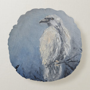 Raven Oil Painting Symbol Wisdom Mystery Meditatio Round Cushion