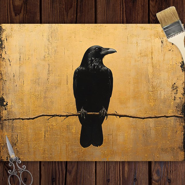 Raven on a Branch Gold Background Decoupage Tissue Paper (Creator Uploaded)
