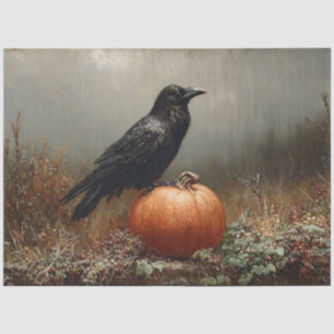 Raven on a Pumpkin Decoupage Art Tissue Paper