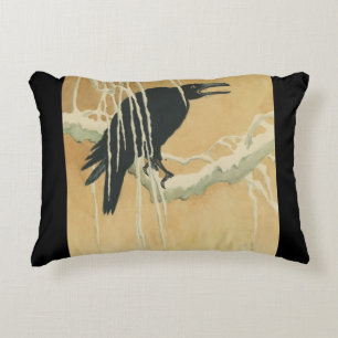 Raven on a tree branch decorative cushion