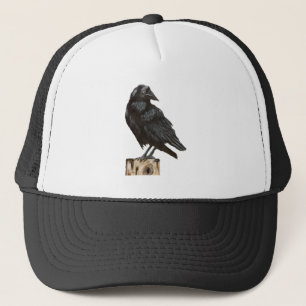 Raven on a Tree Stump Trucker Hat