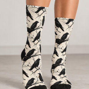 Raven on Branches Crow Halloween Gothic Socks