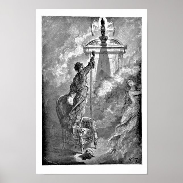 Raven on Bust Edgar Allan Poe Dore Illustration Poster (Front)
