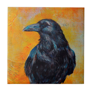Raven on Canvas Ceramic Tile