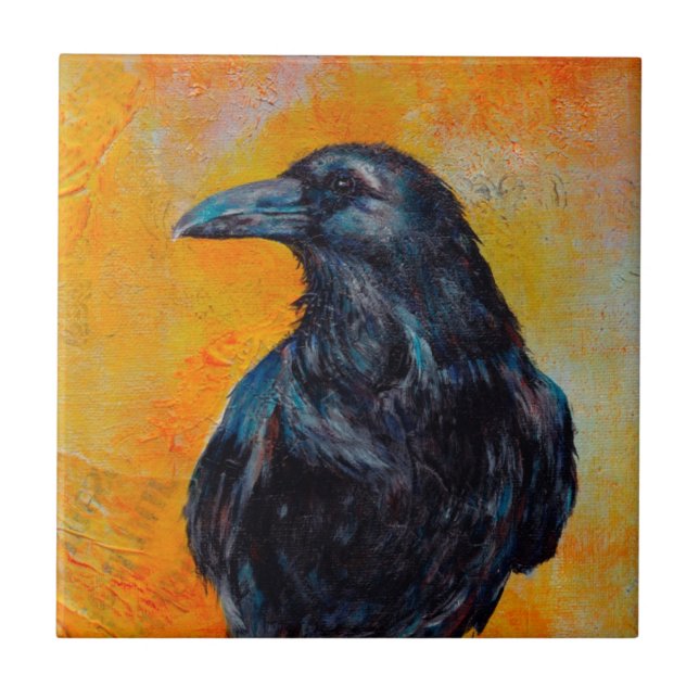 Raven on Canvas Ceramic Tile (Front)