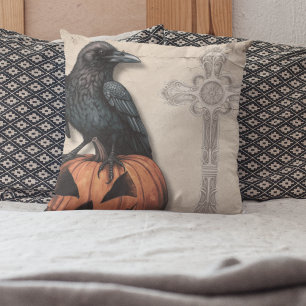 Raven on Jack O Lantern   Victorian Styled Cushion