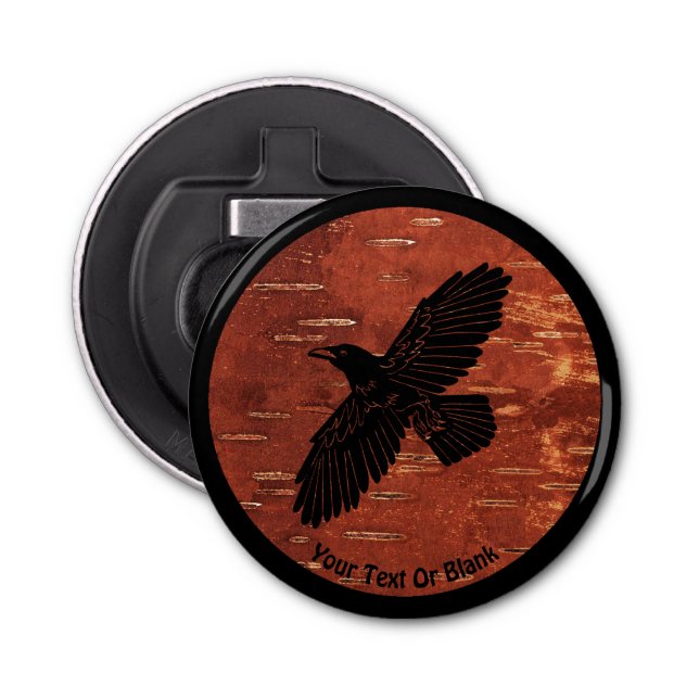 Raven On On Inner Birch Bark Bottle Opener (Front)