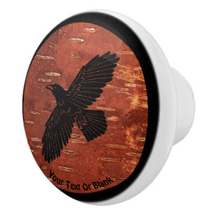 Raven On On Inner Birch Bark Ceramic Knob