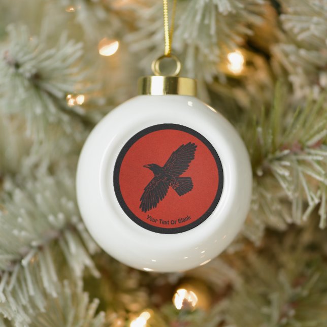 Raven On Red Ceramic Ball Christmas Ornament (Tree)
