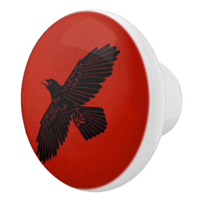 Raven On Red Ceramic Knob (Right)