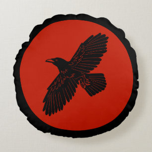 Raven On Red Round Cushion