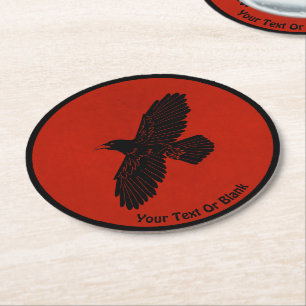Raven On Red Round Paper Coaster