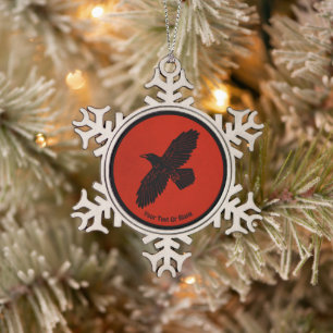 Raven On Red Snowflake Pewter Christmas Ornament