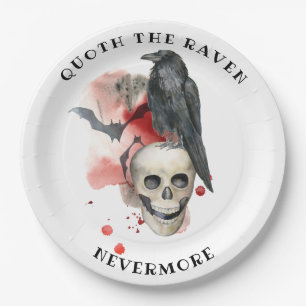 Raven on Skull Blood Drips Bat Paper Plate