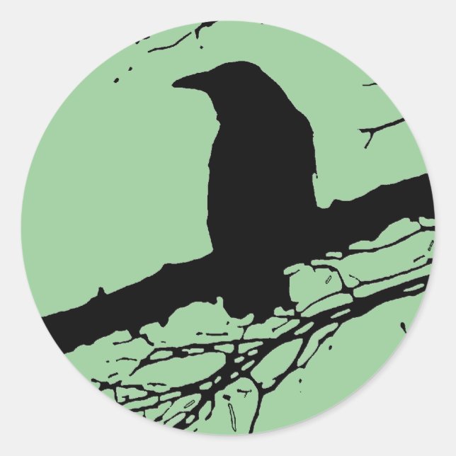 Raven on the Tree Classic Round Sticker (Front)