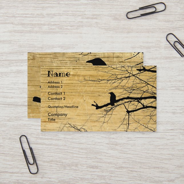 Raven on the Tree with wooden background Business  Business Card (Front/Back In Situ)