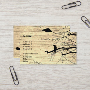 Raven on the Tree with wooden background Business Card
