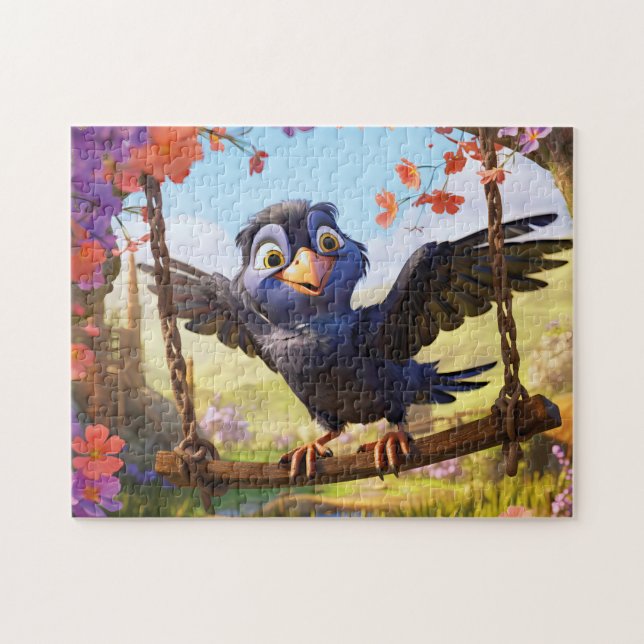 Raven Overlooking Spring Landscape With Flowers Jigsaw Puzzle (Horizontal)