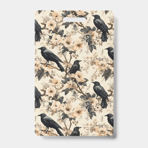 Raven pattern crow floral trees Badge ID Badge