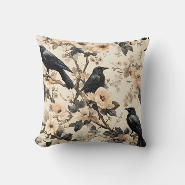 Raven pattern crow pattern cushion (Front)