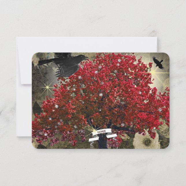 Raven Red Tree Tree Gothic RSVP Card (Front)