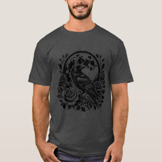 Raven Rose Moon Scary Black Gothic Spooky Crow T-Shirt