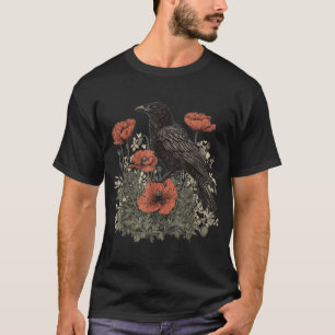 Raven Rose Moon Scary Black Gothic Spooky Crow T-Shirt