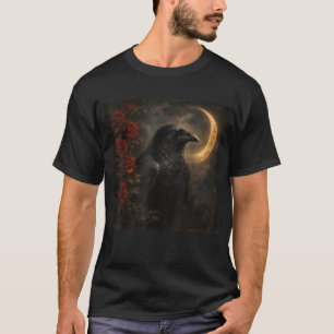 Raven Rose Moon Scary Black Gothic Spooky Crow T-Shirt