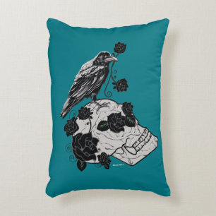 Raven, Roses and Skull Design Throw Pillow