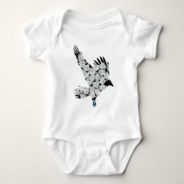 Raven & Roses Tattoo Gothic Illustration Baby Bodysuit (Front)