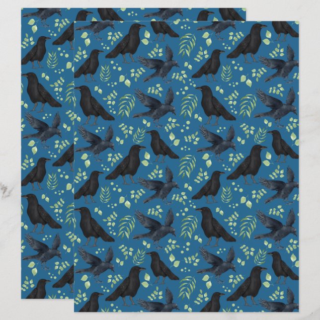 Raven Scrapbook Paper in Blue (Front/Back)