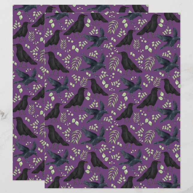 Raven Scrapbook Paper in Purple (Front/Back)