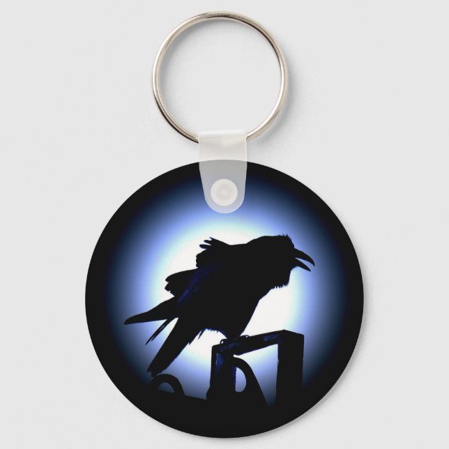 Raven Silhouette Against Full Moon Key Ring (Front)