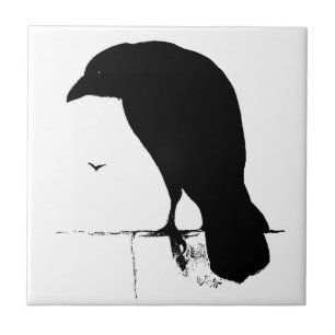 Raven Silhouette - Vintage Goth Ravens & Crows Ceramic Tile