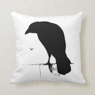 Raven Silhouette - Vintage Goth Ravens & Crows Cushion