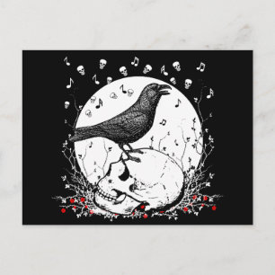 Raven Sings Song of Death on Skull Illustration Postcard