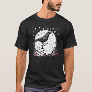 Raven Sings Song of Death on Skull Illustration T-Shirt