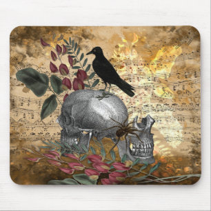 Raven Skeleton Skulls and Spider Mouse Pad